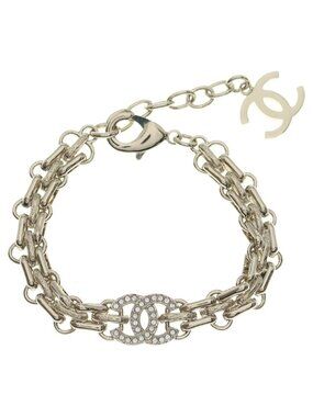 Chanel CC Logo Line Stone Decoration Chain Bracelet Gold